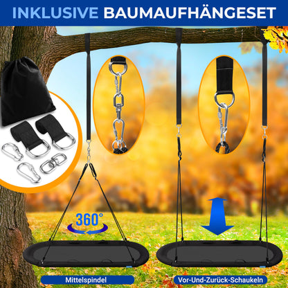 SereneLife Nestschaukel Oval 170 cm, Schaukel bis 317 kg, Schwarz