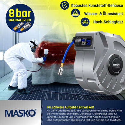MASKO® Automatik Druckluftschlauch Aufroller 20m - Schlauchtrommel