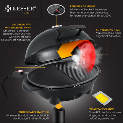 KESSER Elektrogrill 2in1 Stand- und Tischgrill mit Deckel 2400 Watt