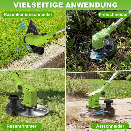 VOERJIA Akku Rasentrimmer 21V mit 2 Akkus, 4-in-1 Freischneider