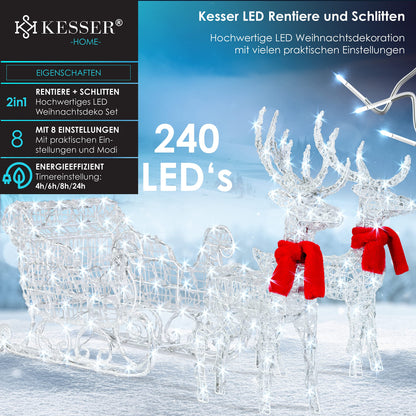 KESSER LED Rentiere mit Schlitten 240er weiss – Aussen & Innen