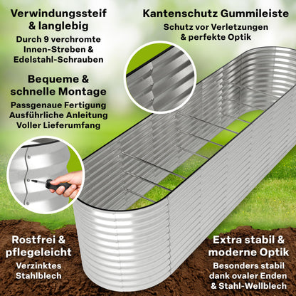 TTL GARDEN Hochbeet Spirit XL Metall 320x80x80 cm Silber verzinkt