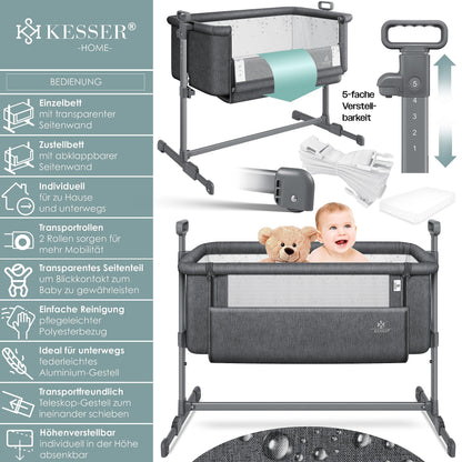 KESSER Hubi 3in1 Baby Beistellbett Reisebett – Dunkelgrau