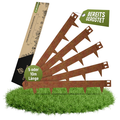 GardenGrace Rasenkante Cortenstahl 5 x 1 m, 1,5 mm – Beeteinfassung aus Edelrost-Stahl für Beete, Rasen und Wege