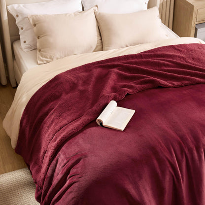 BEDSURE Kuscheldecke Sherpa 220x240 cm Rot – flauschige Wohndecke