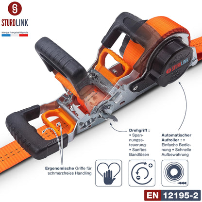 Automatik Zurrgurt Selbstaufrollend 35mm 5m J-Haken 2er Set