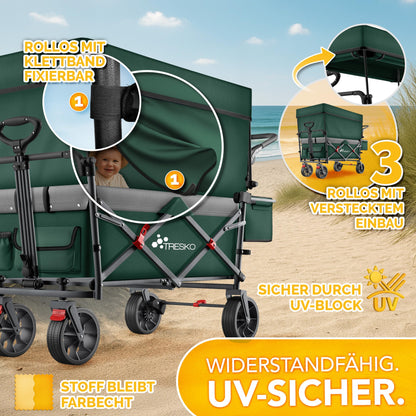 TRESKO Bollerwagen Faltbar Handwagen mit Dach, Kühlfach 150kg – Grün