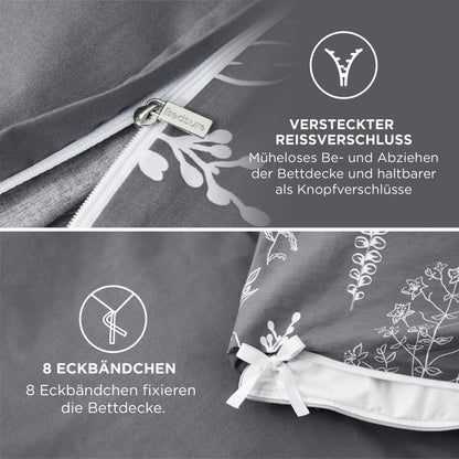 BEDSURE Bettwäsche Set 4teilig, Baumwolle Grau, 135x200 cm