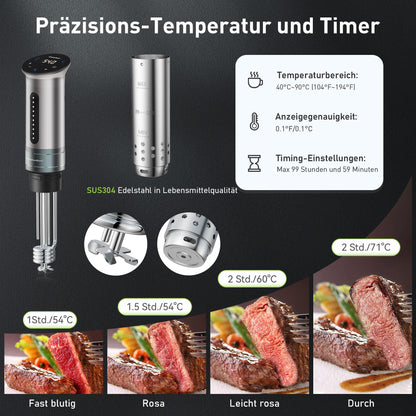 KitchenBoss Sous Vide Präzisionskocher - 1100W WLAN App-Steuerung