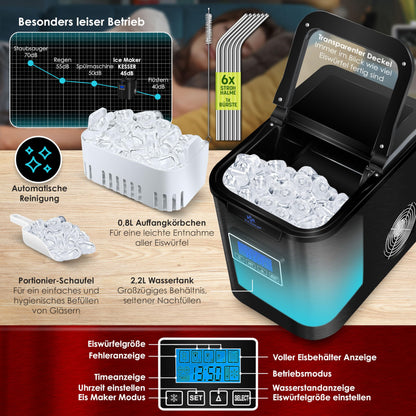 KESSER® Eiswürfelbereiter Edelstahl Eiswürfelmaschine - Schwarz