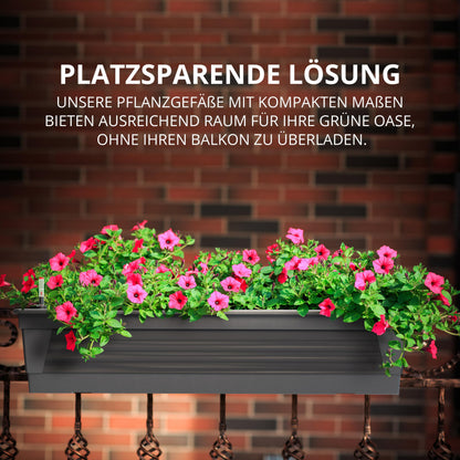 Plastard Blumenkasten Milano 3er Set, 80 cm, Anthrazit, Wasserspeicher