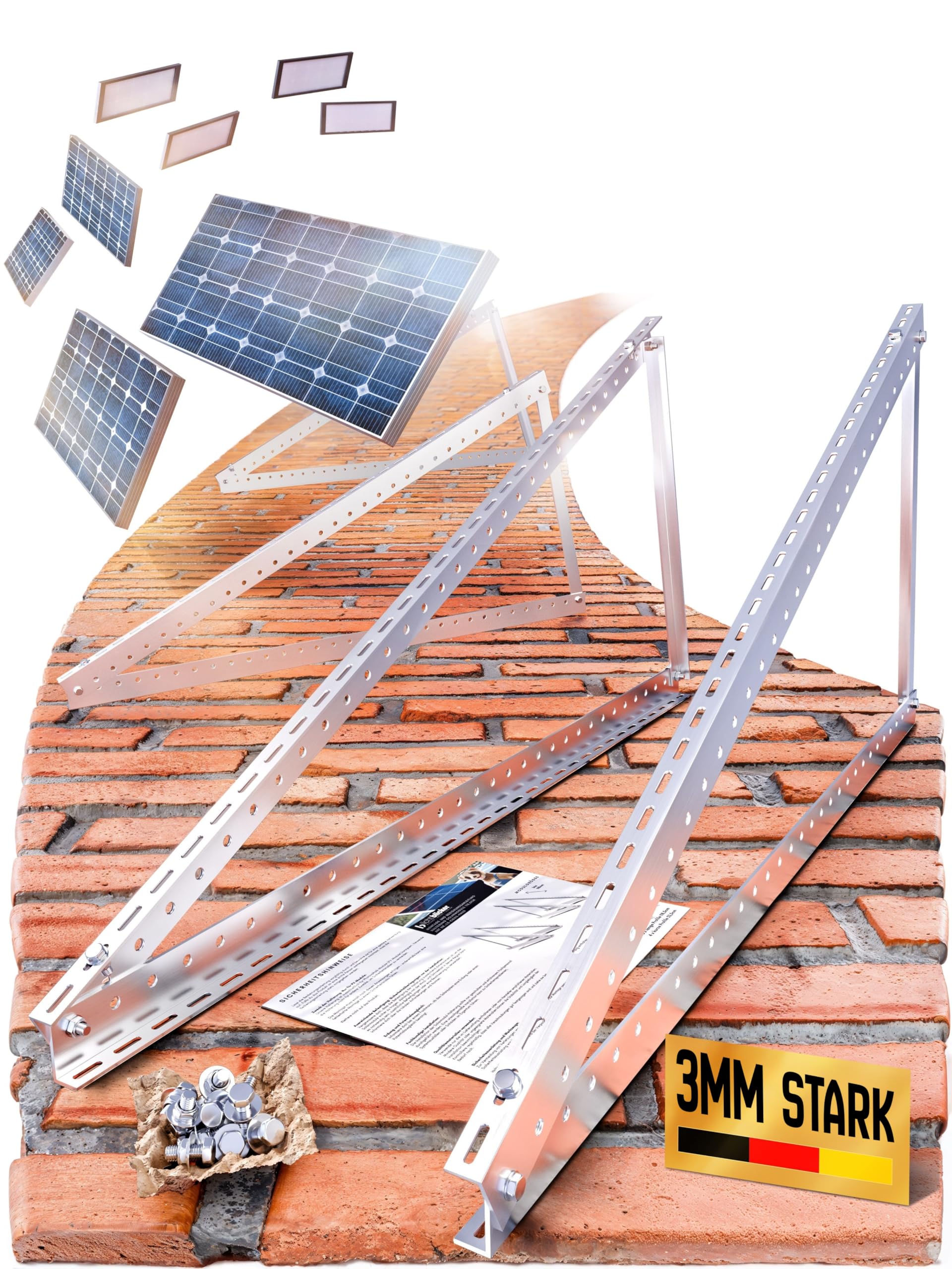 Lichtblicker Balkonkraftwerk Halterung 118 cm Alu für 2 Solarmodule – 3 mm Aluminiumprofile mit Edelstahlschrauben