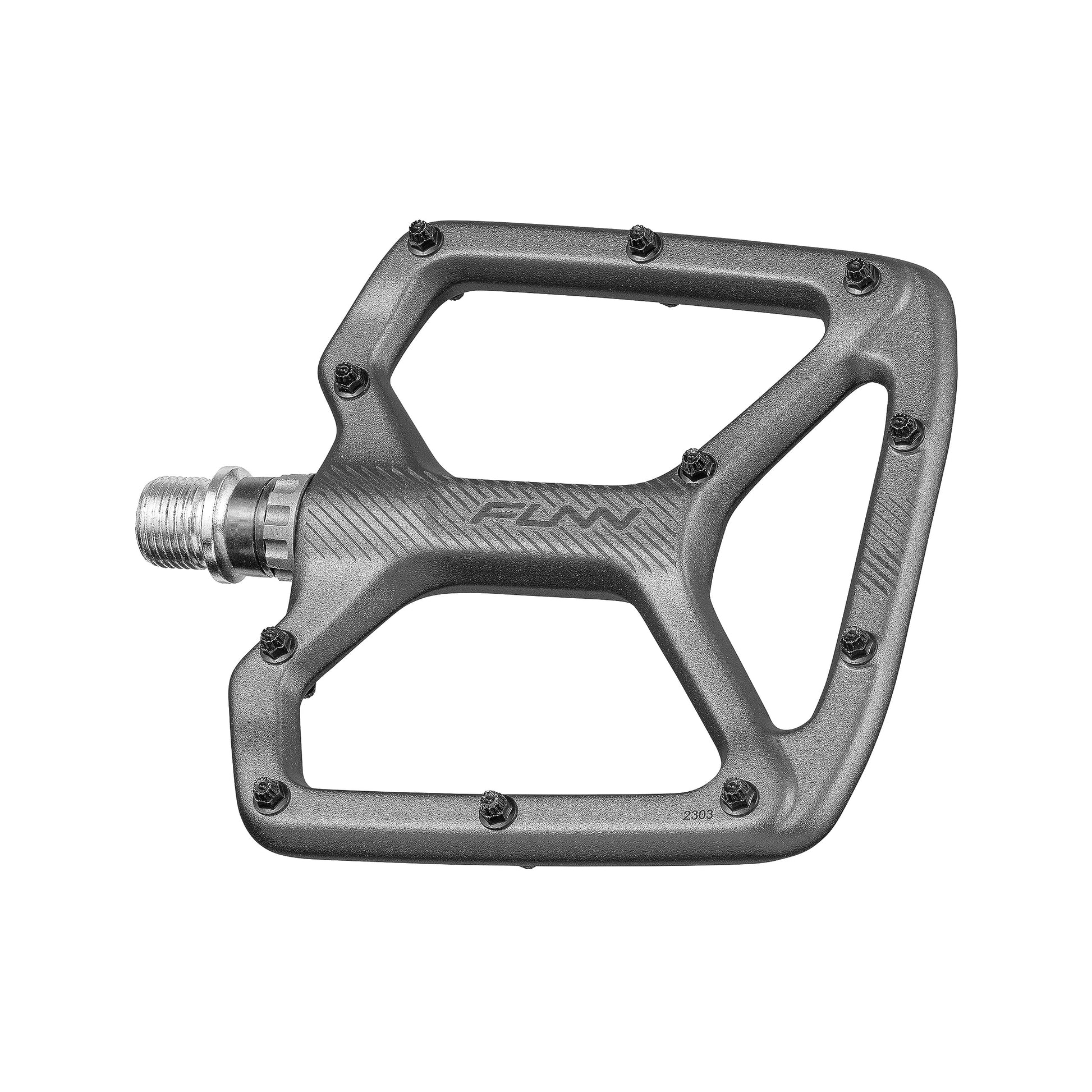 Funn Python Flache Plattformpedale MTB/BMX 9/16" CrMo – Grau: Flache, graue Plattformpedale für den Antrieb von MTB und BMX.