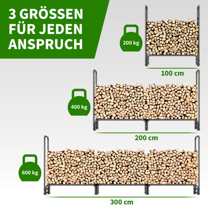 TTL Garden Kaminholzregal L mit Abdeckung, 300 x 36 x 116 cm, schwarz