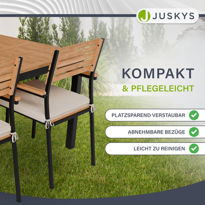 Juskys Rhodos Akazienholz Gartengarnitur 5-teilig Natur/Schwarz