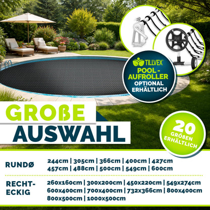 tillvex Pool Solarplane 400 µm, rechteckig, 732 x 366 cm, zuschneidbar
