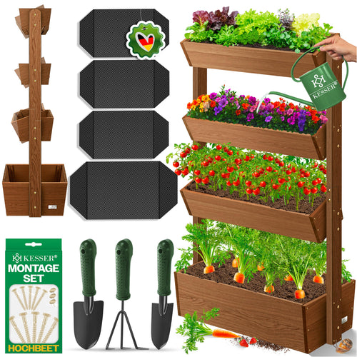 KESSER Hochbeet mit 4 Etagen, Tannenholz, Braun, inkl. Gartenvlies, stufenförmige Bauweise
