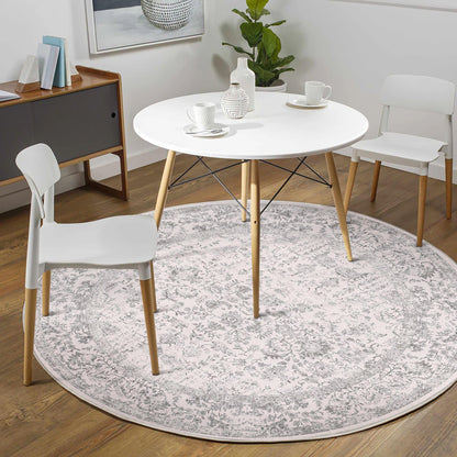 HUGEAR Vintage Runder Teppich - Waschbar Grau 150cm