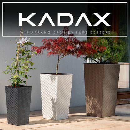KADAX 3er Set Pflanzkübel mit Innentopf – Grafit Rattan H 57-75 cm