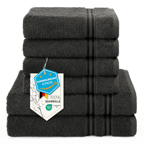 Hammetex Handtuch-Set RN62, 6-teilig, Frottier Baumwolle, Anthrazit, mit Aufhängeschlaufen