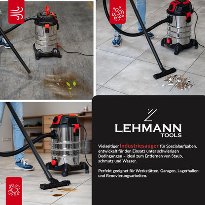LEHMANN Industriestaubsauger – 2000W 30L Nass/Trocken Steckdose