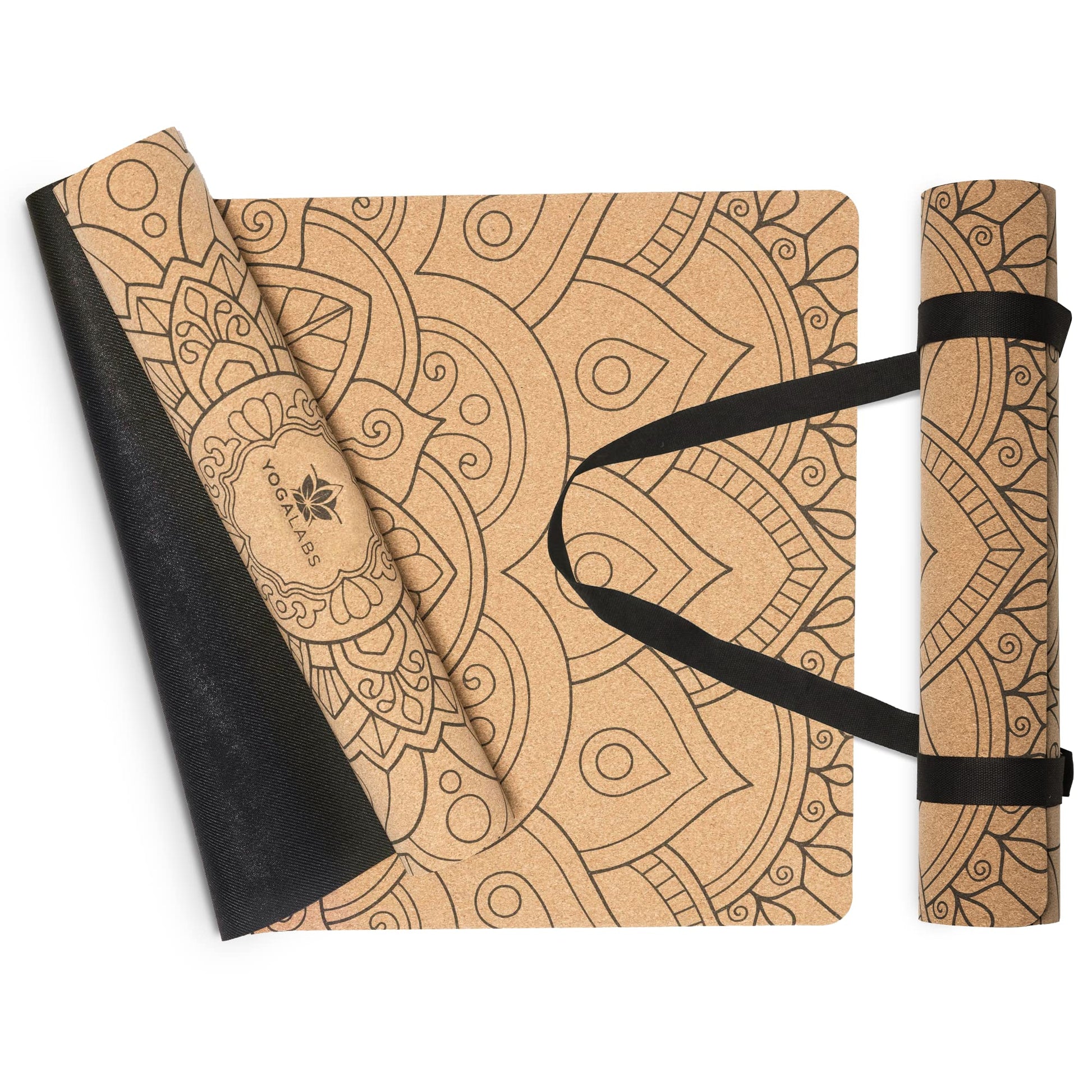 YOGALABS® 2in1 Yogamatte - Kork & Naturkautschuk 183x61x0,4cm. Rechteckige, naturfarbene Matte für Yoga, Fitness & Pilates.