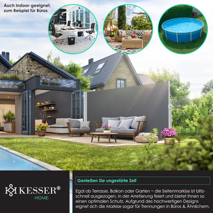 KESSER Alu-Seitenmarkise ausziehbarer Sichtschutz – 300x200cm Dunkelgrau