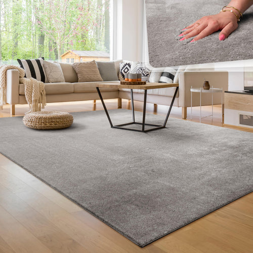Paco Home Wohnzimmerteppich waschbar rutschfest Grau 200x280 cm – einfarbig in Felloptik