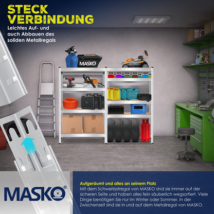 MASKO Schwerlastregal 2er-Set, Kellerregal 160 x 80 x 40 cm, Silber