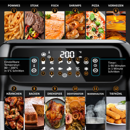 Arendo Heissluftfritteuse XXL Multifunktion 12L LED Touchscreen