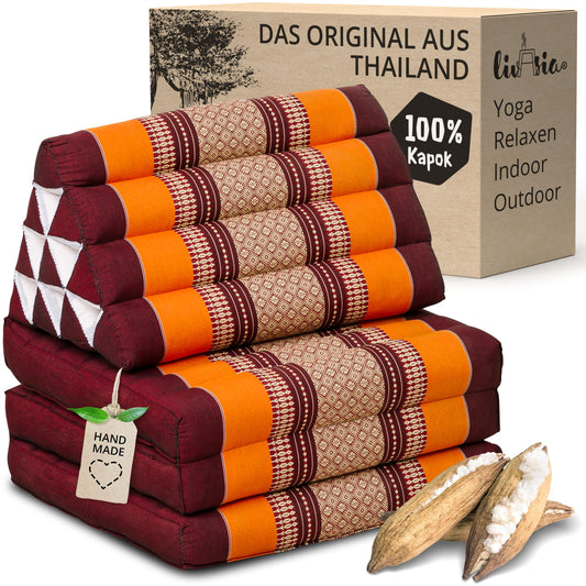 Livasia Thaikissen Dreieckskissen Klappmatratze - Orange 175cm. Orange, faltbar zur Liegefläche. Nutzt als Bodenpolster.