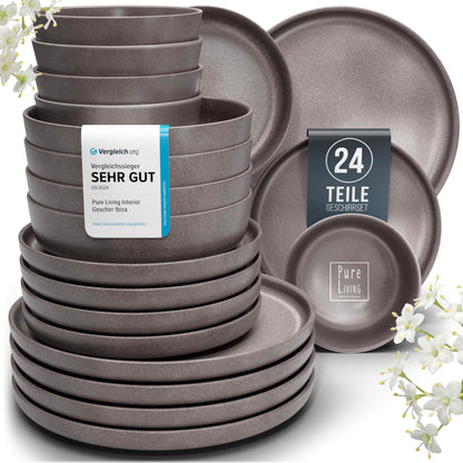 Steingut Geschirrset 24-tlg für 6 Pers. Urban Style matt Grau-braun. Zum Servieren von Mahlzeiten für 6 Personen.
