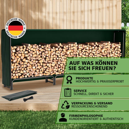 TTL Garden Kaminholzregal L mit Abdeckung, 300 x 36 x 116 cm, schwarz