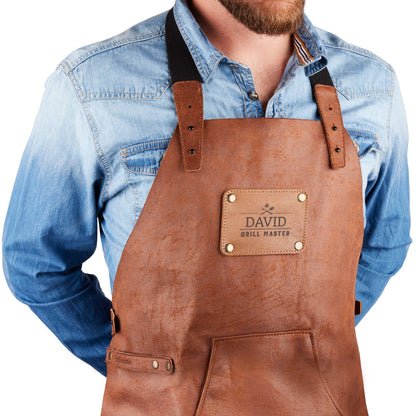 your surprise Lederschürze recyceltes Leder, personalisierbar, Braun – Grillschürze mit Lederriemen