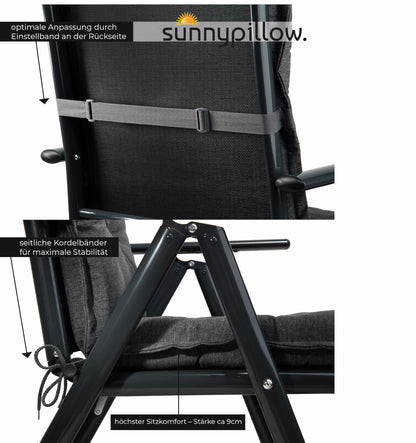 sunnypillow Gartenstuhlauflage Hochlehner 2er-Set, Anthrazit