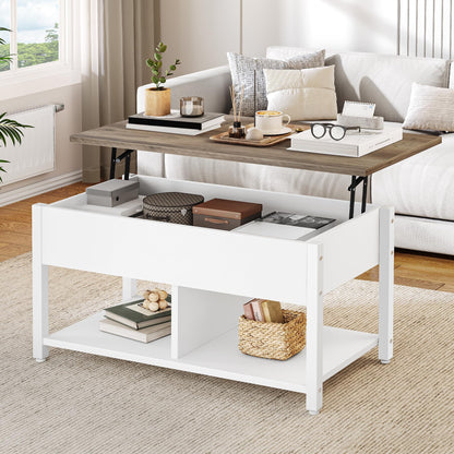 YITAHOME Couchtisch Anhebbar Höhenverstellbar Stauraum Weiss-Grau