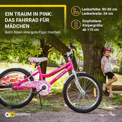 Actionbikes Butterfly 20 Zoll Kinderfahrrad Mädchen - Pink/Weiss