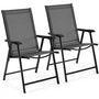 Yaheetech Gartenstühle 2er Set, klappbare Hochlehner bis 150 kg in Schwarz mit Armlehnen und Texteline-Sitz