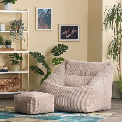 Icon Natalia Sitzsack Sessel Hocker Set – Beige Cord Stoff