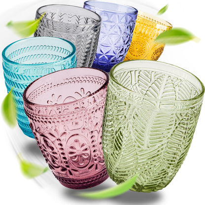 Norqvist Freya Trinkgläser Set bunt, 6er Set Wassergläser 250 ml aus durchgefärbtem Glas mit Diamantstruktur