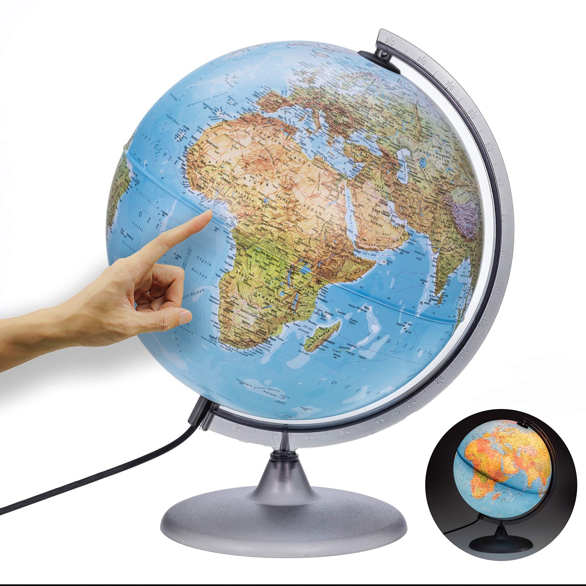 ORBIT GLOBES & MAPS Leuchtglobus 30 cm mit LED-Beleuchtung, deutsch, drehbarer Standfuss