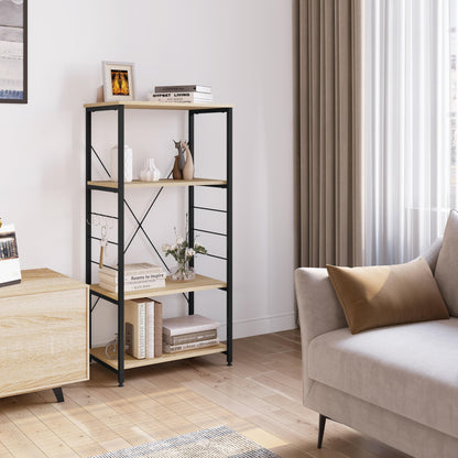 WOLTU Küchen Standregal Holz Stahl - 4 Ablagen Hell Eiche Schwarz