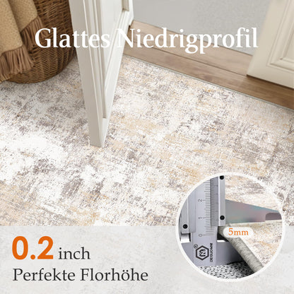 HUGEAR Waschbarer Teppich 150 x 210 cm Beige Grau rutschfest Kurzflor
