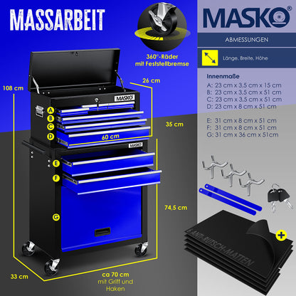 MASKO® Werkstattwagen 9 Fächer abschliessbar - Blau