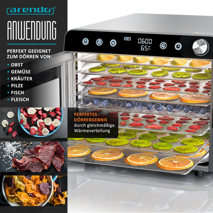 Arendo Dörrautomat Edelstahl Dörrgerät - 8 Edelstahlgitter