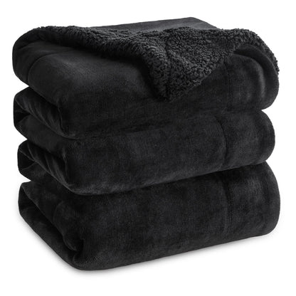 BEDSURE Kuscheldecke Sherpa Flanell Wohndecke Schwarz 220x240 cm, doppelseitig weich