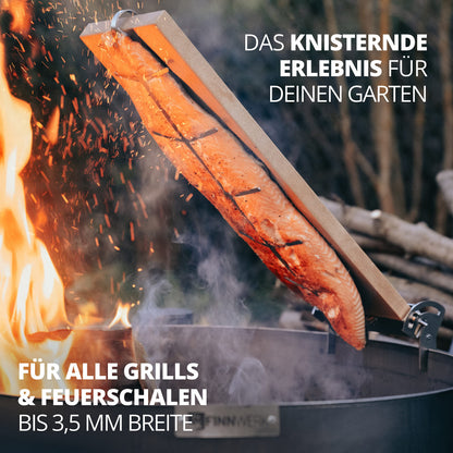 FINNWERK Flammlachsbrett aus Birke mit Edelstahlhalterung