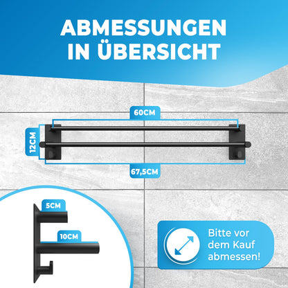 LOBUX Handtuchhalter ohne Bohren schwarz 60 cm Edelstahl doppelt
