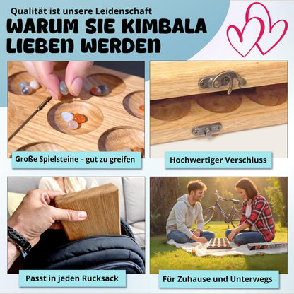 Spielario Kimbala Steinchenspiel aus Holz – Kalaha für 2 Spieler