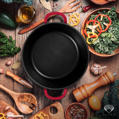 TLESS® 2in1 Aluguss Bräter mit Deckel – Ø 28 cm, 6L, Rot